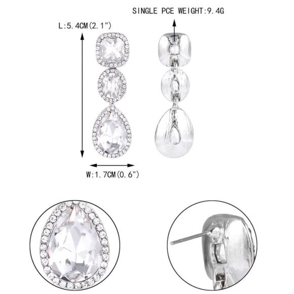 Silver with White Diamond Austrian Crystal Dangling Chandelier Post Earrings - Picture 4 of 4